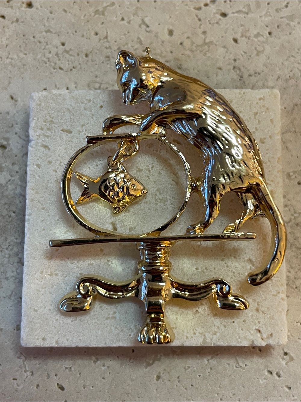 Saks Fifth Avenue Gold Cat Fish Brooch Pin